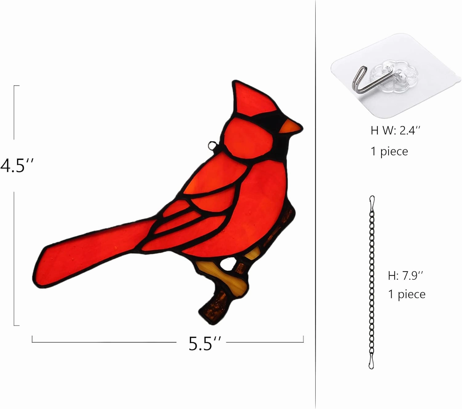 Cardinal Gifts Bird on Branch Stained Glass Window hangings,Cardinal Decor Stained Glass Bird Suncatcher Gift for Grandma Mom, Red Birds Suncatcher