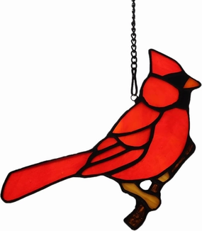 Cardinal Gifts Bird on Branch Stained Glass Window hangings,Cardinal Decor Stained Glass Bird Suncatcher Gift for Grandma Mom, Red Birds Suncatcher