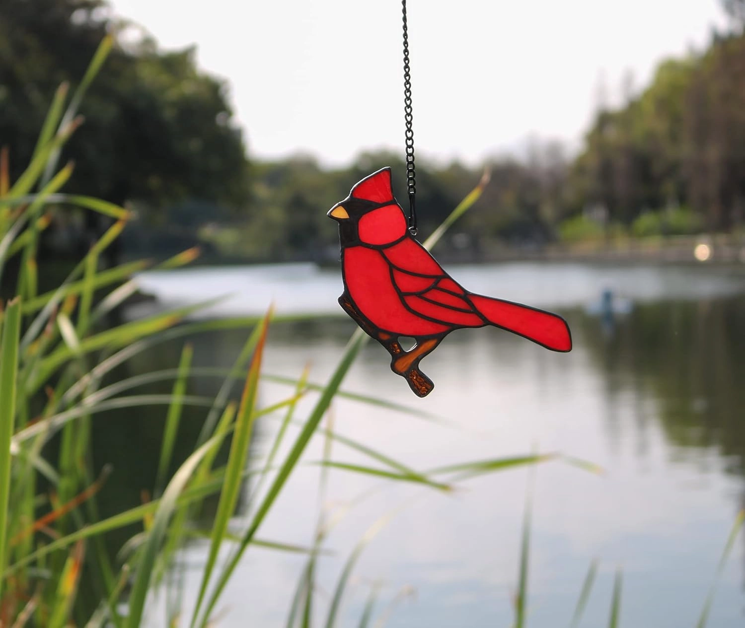 Cardinal Gifts Bird on Branch Stained Glass Window hangings,Cardinal Decor Stained Glass Bird Suncatcher Gift for Grandma Mom, Red Birds Suncatcher
