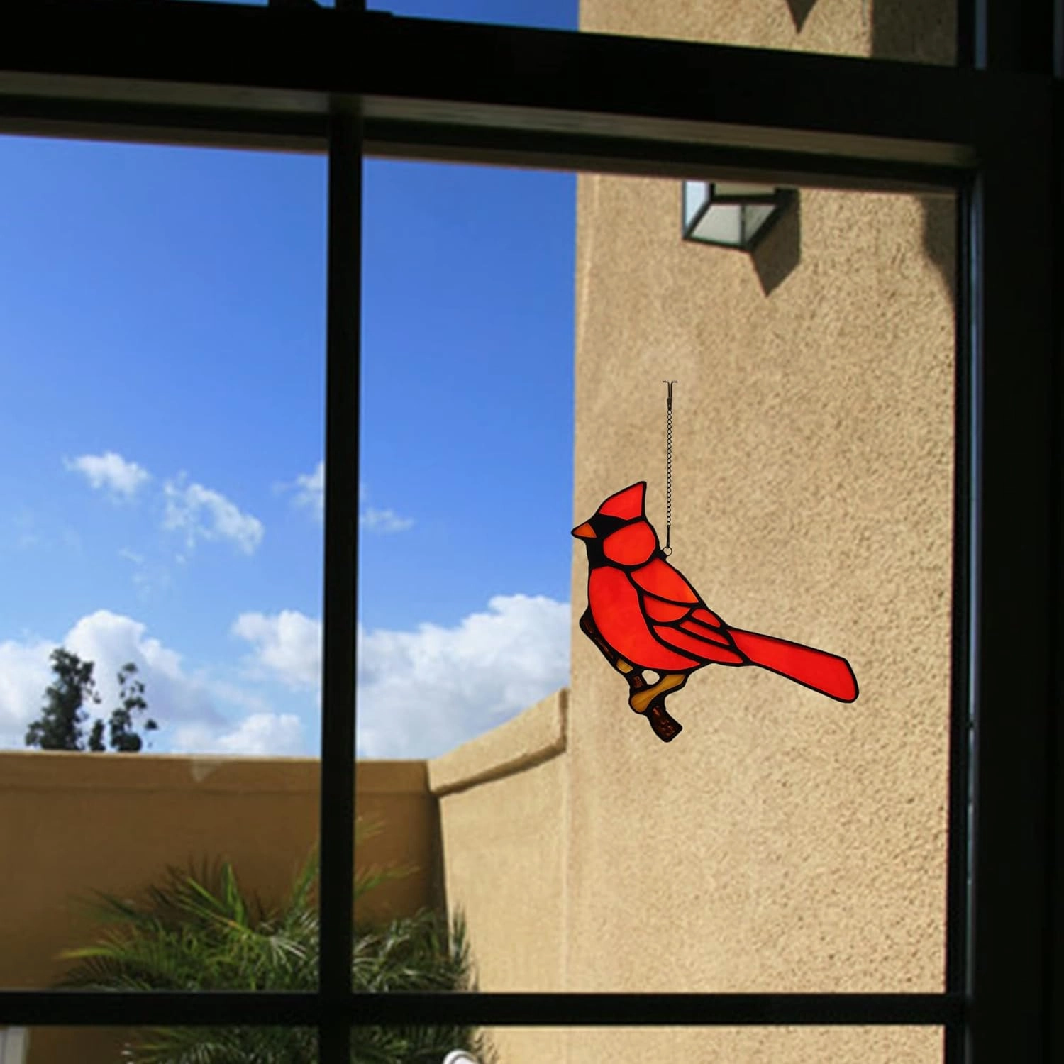 Cardinal Gifts Bird on Branch Stained Glass Window hangings,Cardinal Decor Stained Glass Bird Suncatcher Gift for Grandma Mom, Red Birds Suncatcher