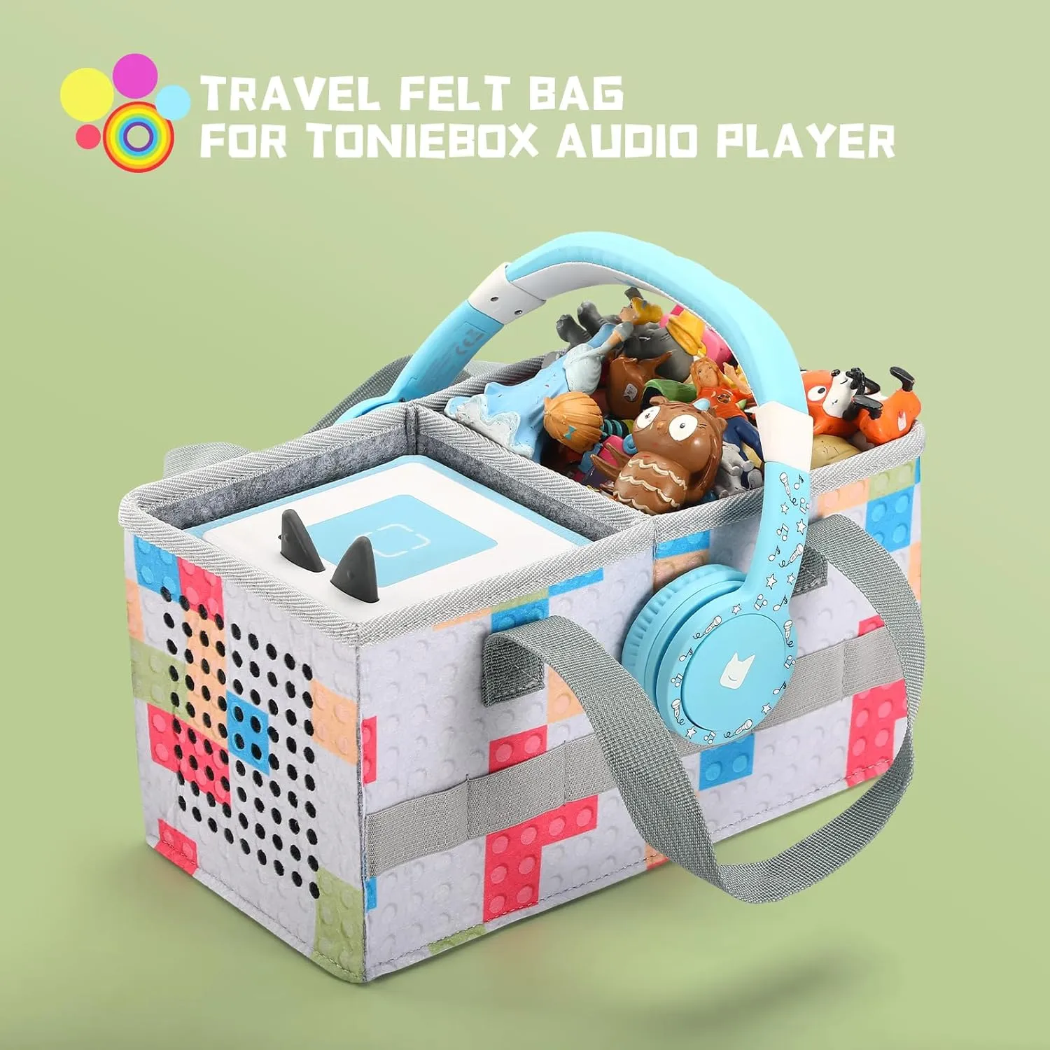 Carrying Case for Tonies Starter Set & Storage Bag for Tonies Figurine, Home Outdoor Hand Bag for Tonies Audio Player and Dolls Musical Toy Folding Bag for Kids Toniebox Accessories (Checkered)
