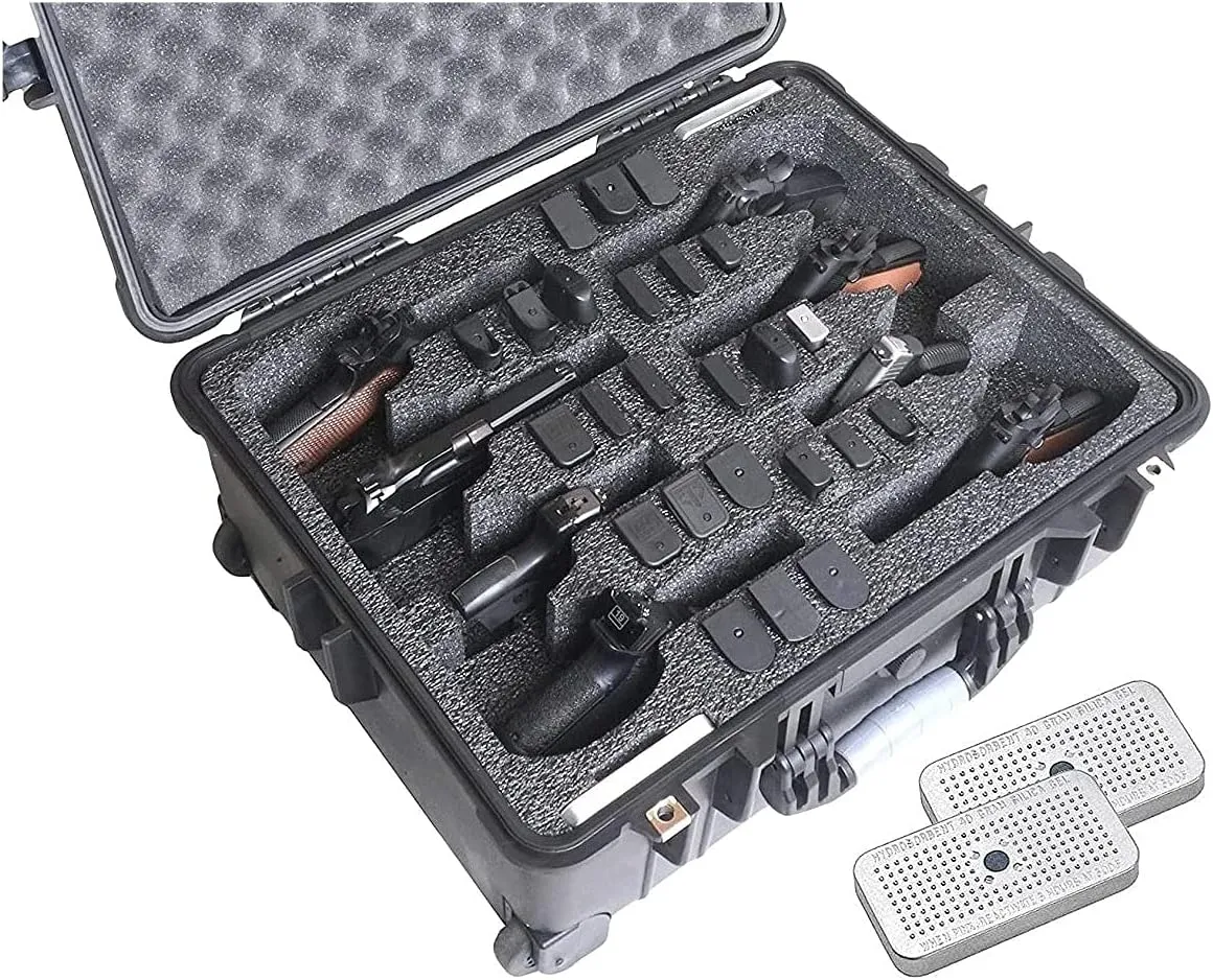 Case Club 8 Pistol and 24 Magazine Pre-Cut Heavy Duty Waterproof Case with 2 Included Silica Gel Canisters to Help Prevent Gun Rust (Upgraded Gen-2)