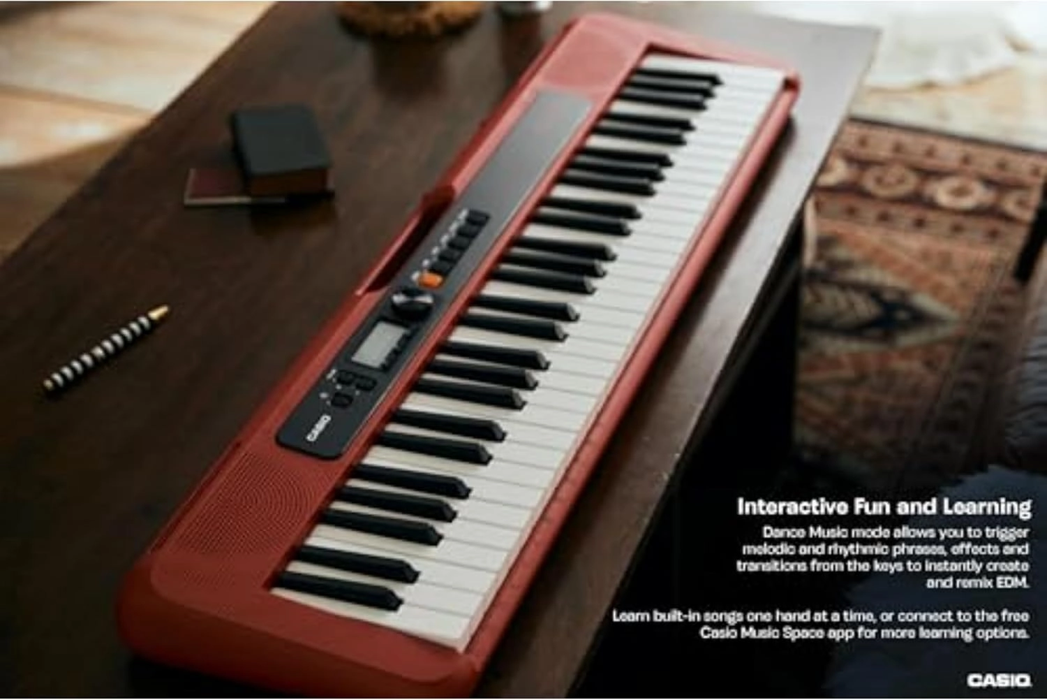 Casio Casiotone CT-S200RD – 61-Key Portable Keyboard for Beginners | 400 Tones, 77 Rhythms, LCD Display, Dance Music Mode, USB-MIDI, Stereo Speakers | Includes Power Supply & Music Rest | Red