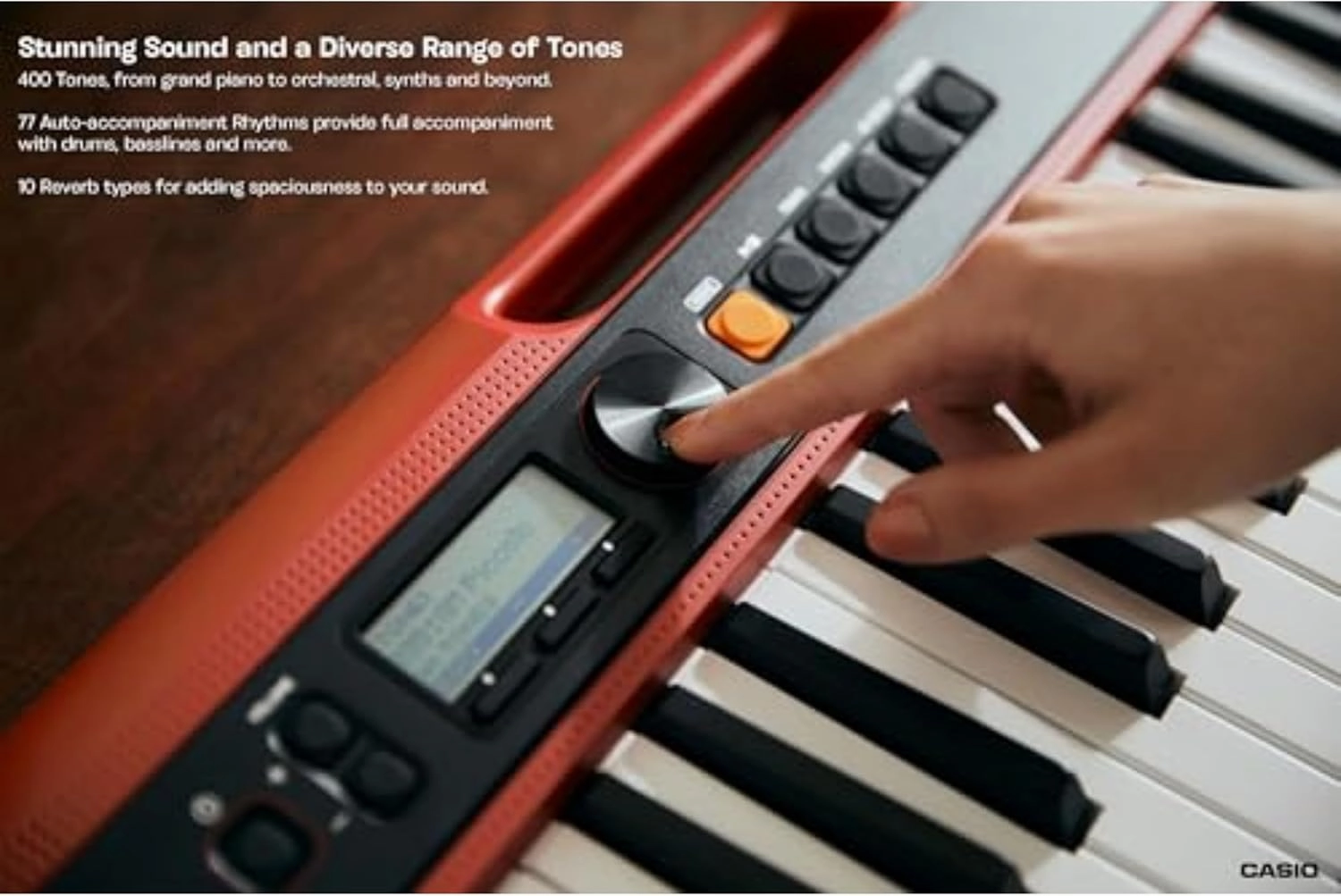 Casio Casiotone CT-S200RD – 61-Key Portable Keyboard for Beginners | 400 Tones, 77 Rhythms, LCD Display, Dance Music Mode, USB-MIDI, Stereo Speakers | Includes Power Supply & Music Rest | Red