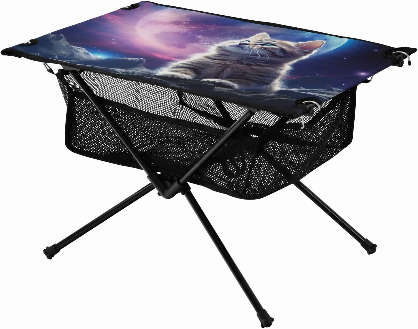 Cat on The Moon Portable Folding Camping Table, Compact Lightweight Beach Table with Carrying Bag for Outdoor Picnics, BBQs, Camp