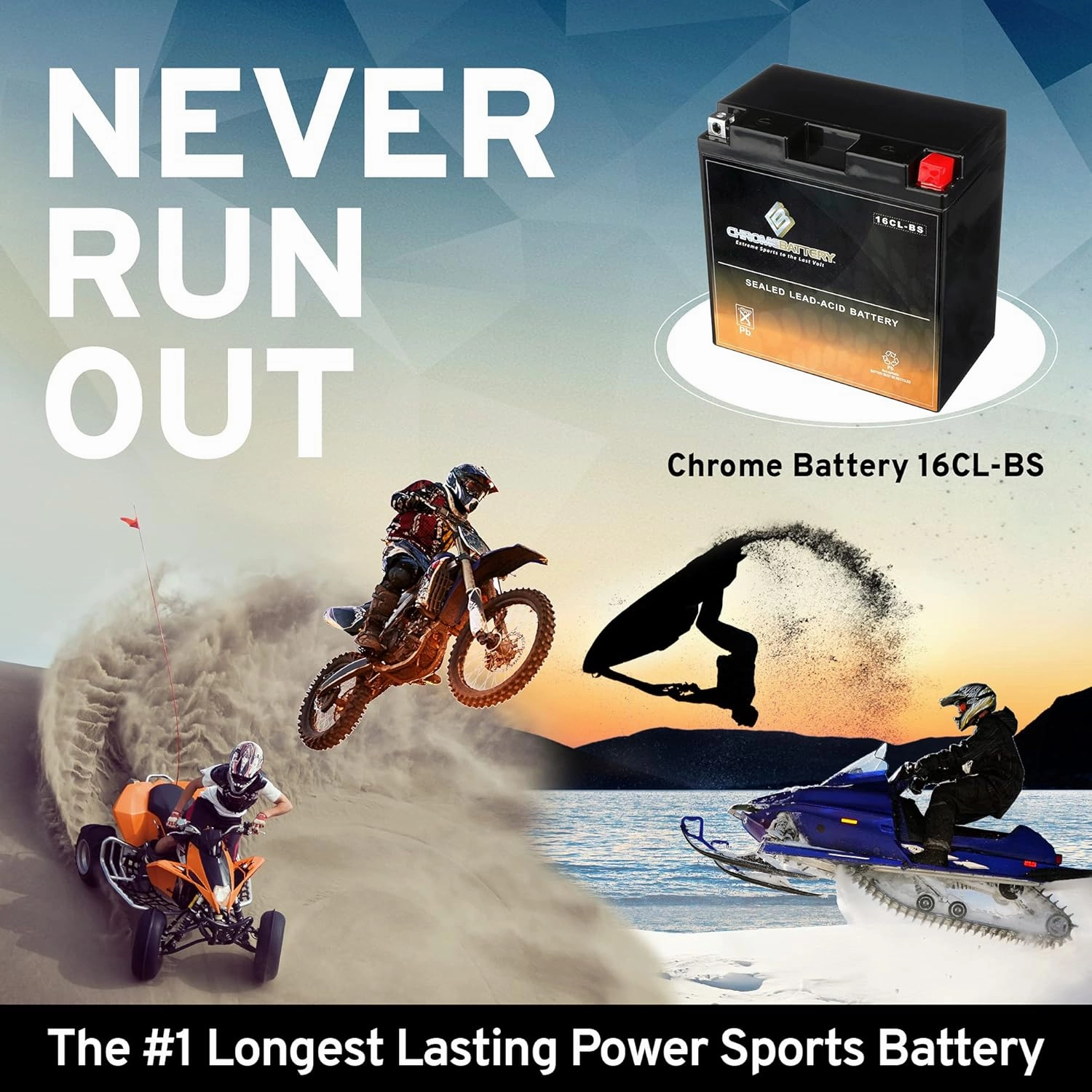 CB CHROMEBATTERY YB16CL-BS Maintenance-Free 12V 19Ah Battery Replacement for BRP SEA-DOO Jet Skis, and More - Nut and Bolt (T3) Terminal