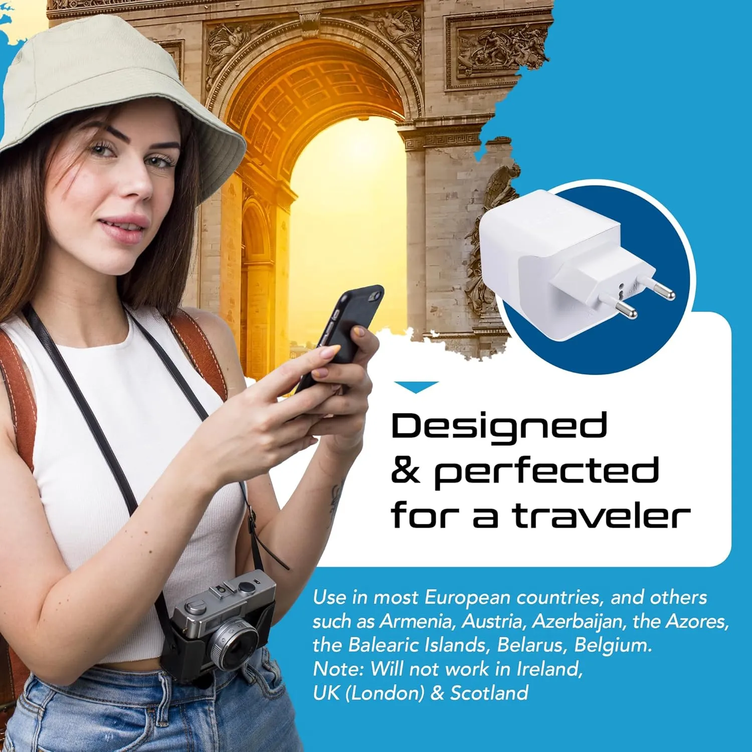 Ceptics Italy, Europe Travel Adapter Plug Set - 2 Pack - with 2 USB   USA Socket Input - Type L and Type C - Ultra Compact - Safe Grounded Perfect for Cell Phones, Laptops, Camera Chargers