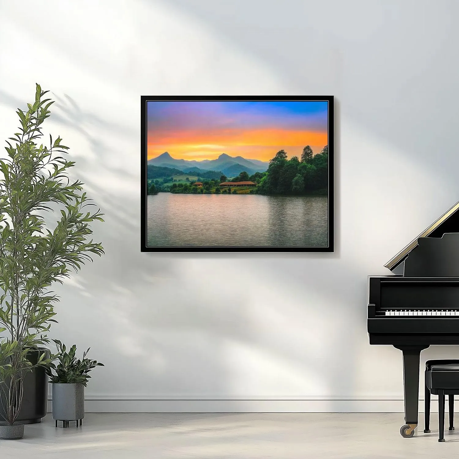 CEREJYPUZ Paint by Numbers Kit for Adults Lake Naverone Sunset Twilight Underberg 16x20 DIY Color by Numbers Acrylic Paint Framed Canvas Painting Kits for Beginner Students Teens