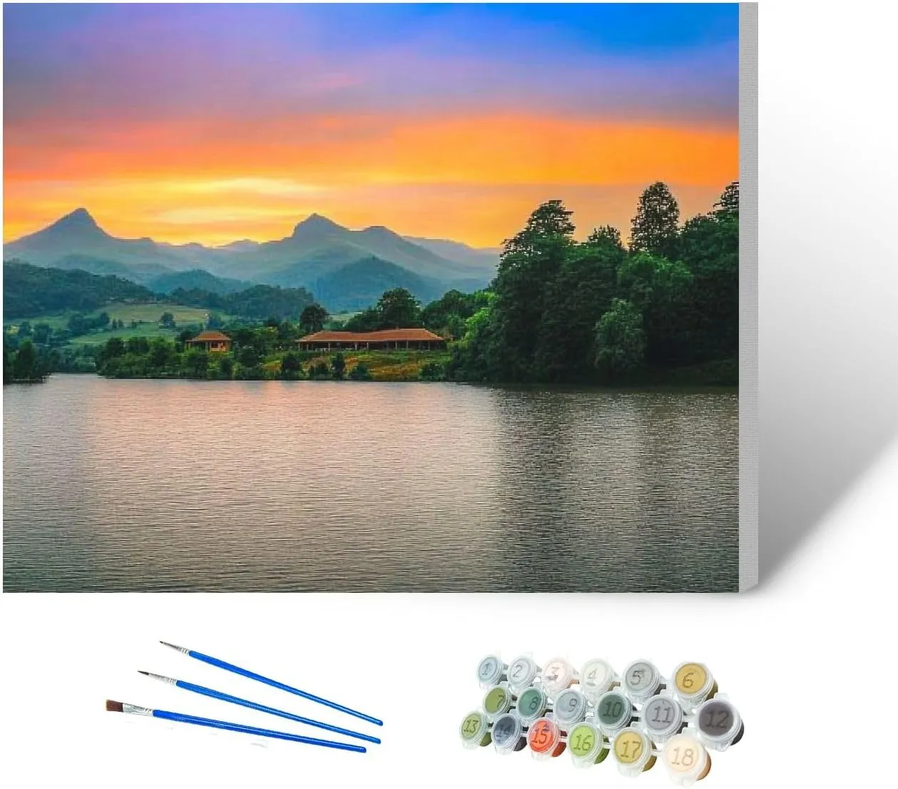CEREJYPUZ Paint by Numbers Kit for Adults Lake Naverone Sunset Twilight Underberg 16x20 DIY Color by Numbers Acrylic Paint Framed Canvas Painting Kits for Beginner Students Teens