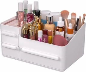 CHANCETSUI Makeup Organizer With Drawers, Makeup Desk Organizer, Bathroom Countertop Organizer for Cosmetics, Vanity Holder for Lipstick, Makeup Brush Holder/Organizer (White)