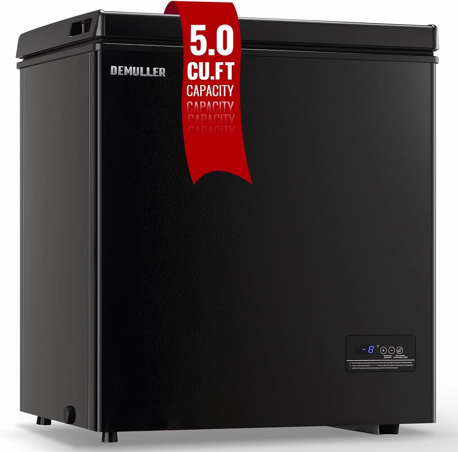 Chest Freezer 5.0Cubic Feet Deep Freezer Freestanding Freezers with 2 Removable Stainless Steel Basket, Mini Freezer Top Open Door Compact Freezer with Electronic Control 41℉ to -15℉BLACK