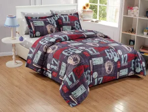 Chezmoi Collection 6-Piece Kids/Teens Sports Mini Bed in a Bag Full Size Comforter Set with Fitted Sheet - Soft Microfiber Gray Blue Red Teal Baseball