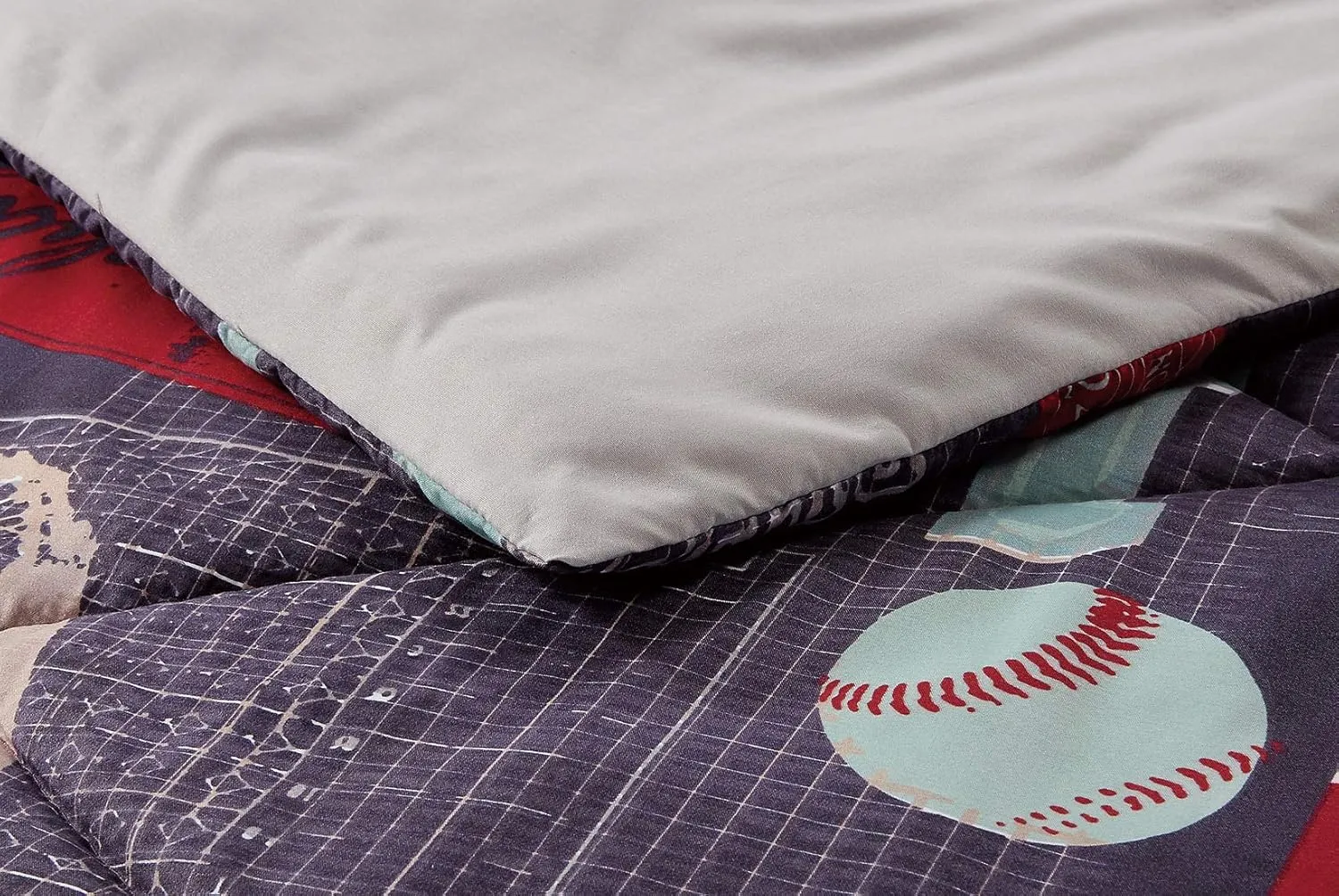Chezmoi Collection 6-Piece Kids/Teens Sports Mini Bed in a Bag Full Size Comforter Set with Fitted Sheet - Soft Microfiber Gray Blue Red Teal Baseball
