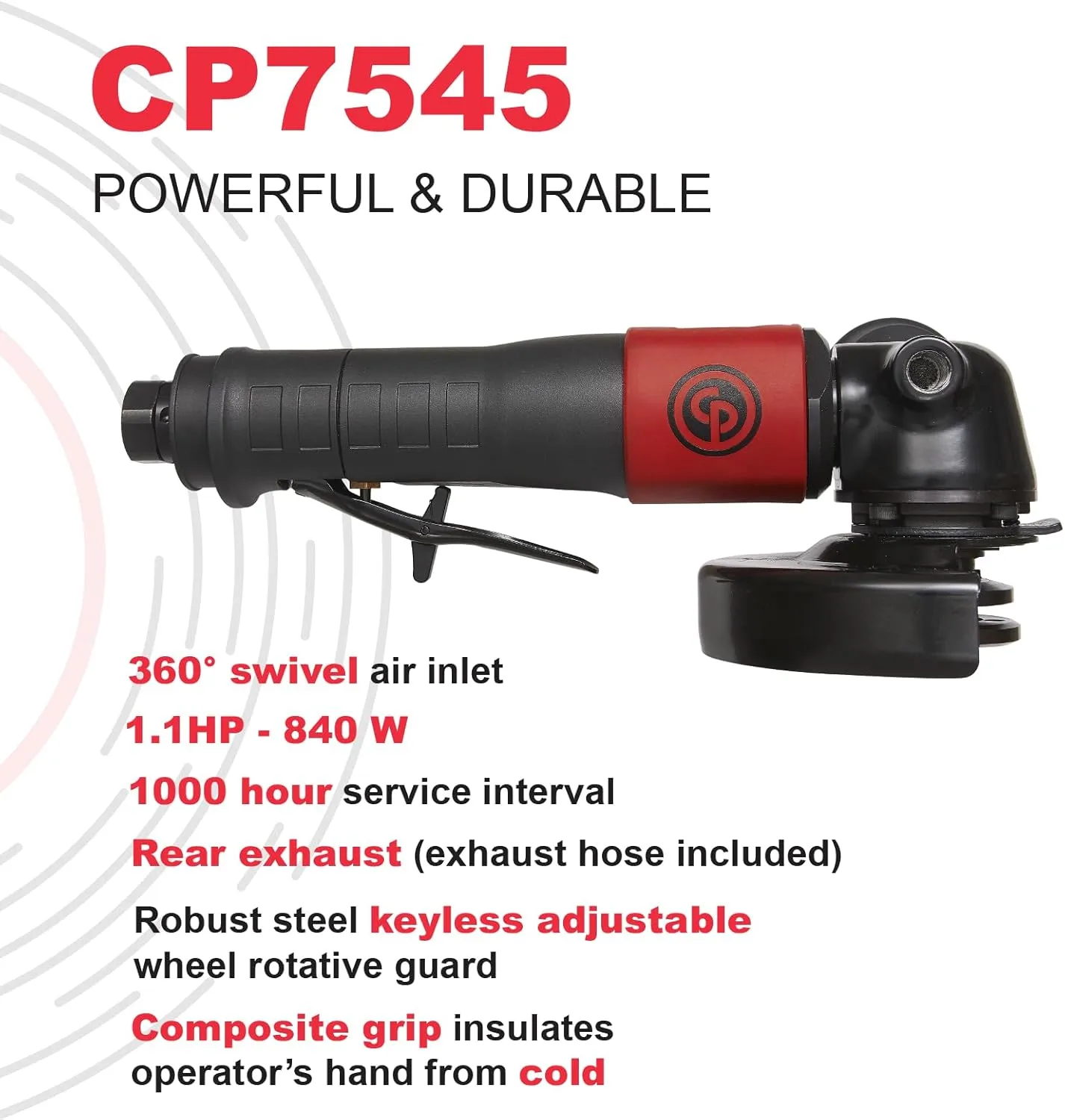 Chicago Pneumatic CP7545-B - Air Grinder Tool, Welder, Woodworking, Automotive Car Detailing, Stainless Steel Polisher, Heavy Duty, Right Angle Grinder, 4.5 Inch (115 mm), 1.13 HP/840W - 12000RPM