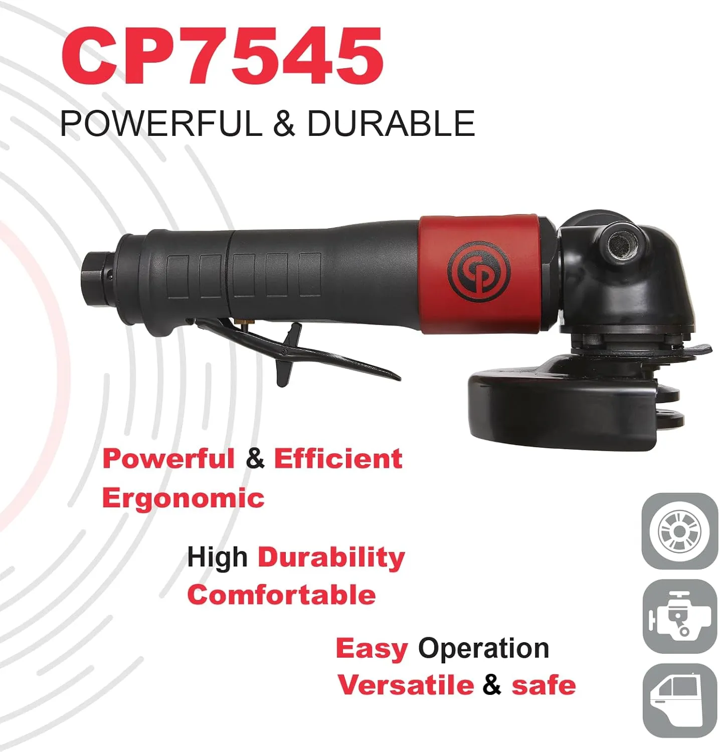 Chicago Pneumatic CP7545-B - Air Grinder Tool, Welder, Woodworking, Automotive Car Detailing, Stainless Steel Polisher, Heavy Duty, Right Angle Grinder, 4.5 Inch (115 mm), 1.13 HP/840W - 12000RPM