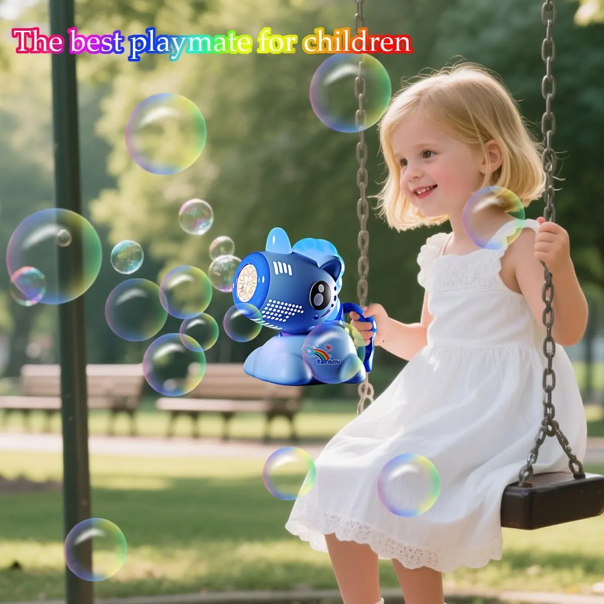 Children's Unicorn Shaking Head Bubble Machine, Automatic Bubble Blowing, with Rechargeable Battery and LED Light, Suitable for Outdoor Play by Children and Adults, Party Gift Bubble Gun Toy (Blue).