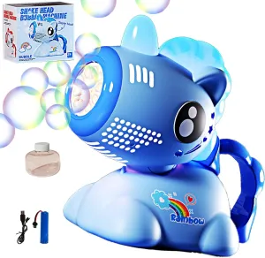 Children's Unicorn Shaking Head Bubble Machine, Automatic Bubble Blowing, with Rechargeable Battery and LED Light, Suitable for Outdoor Play by Children and Adults, Party Gift Bubble Gun Toy (Blue).