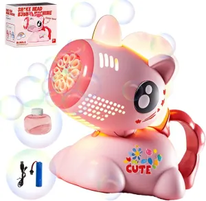 Children's Unicorn Shaking Head Bubble Machine, Automatic Bubble Blowing, with Rechargeable Battery and LED Light, Suitable for Outdoor Play by Children and Adults, Party Gift Bubble Gun Toy (Pink).