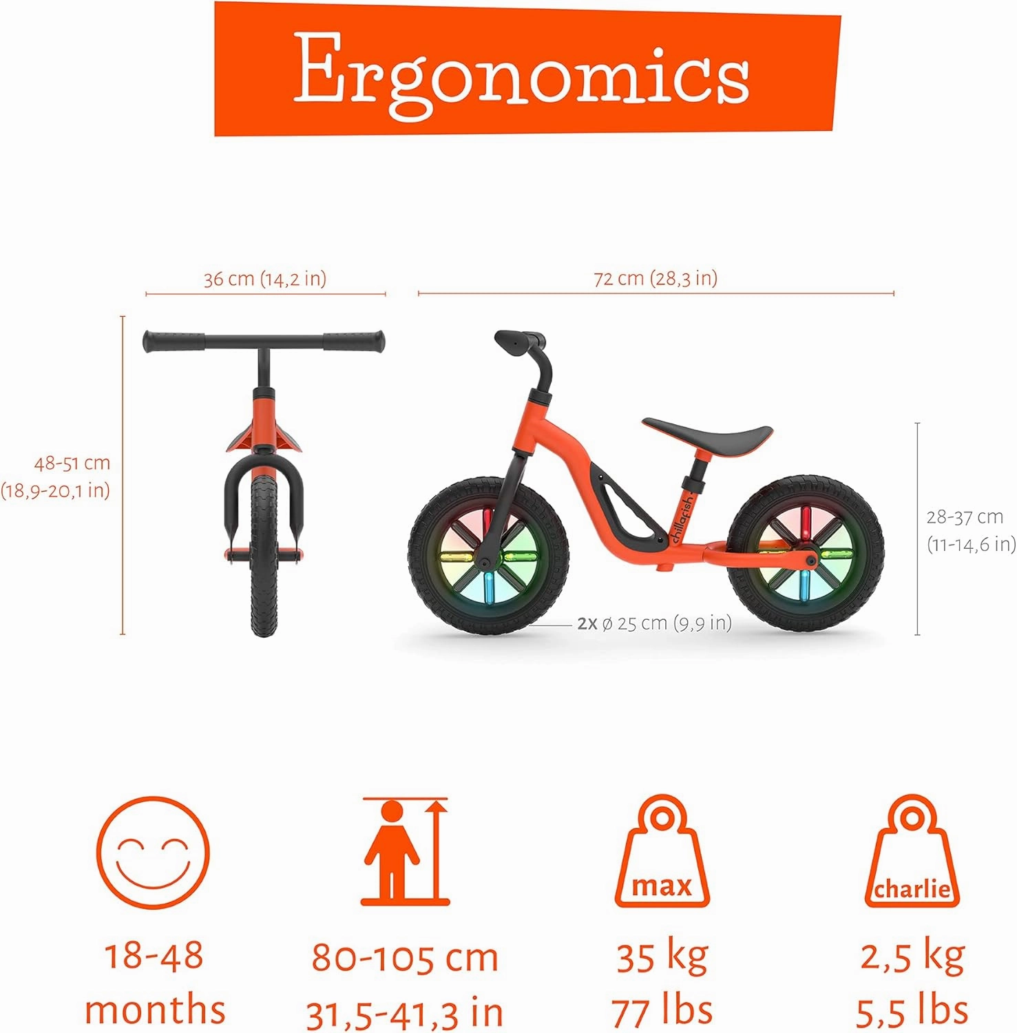 Chillafish Charlie Toddler Balance Bike, Lightweight 10-Inch Bike for Boys & Girls 2 to 4 Years Old, Adjustable Seat, Carry Handle & No-Puncture Tires