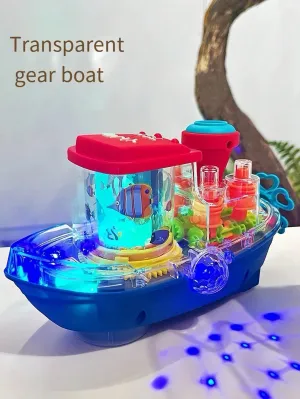 Christmas Decoration 1box Electric Gear-Driven Transparent Boat With Colorful Light Projection And Music Toy Car,Toys,Kids Toys,Boys Toys