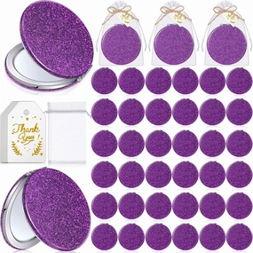 Chunful 30 Sets Compact Magnifying Mirrors Gifts with Thank You Card and Rope Quinceanera Party Favors for Guests Bridal Shower Wedding Souvenir Bridesmaids Mother's Day(Purple)