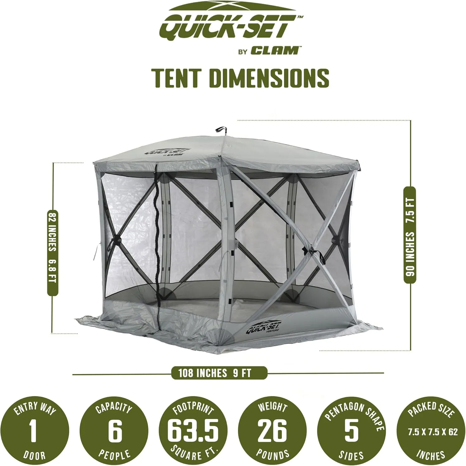CLAM Quick Set Venture 9 x 9 Ft Portable Outdoor Camping Canopy Shelter, Gray   Clam Quick Set Screen Hub Gray Fabric, Accessory Only (6 Pack)