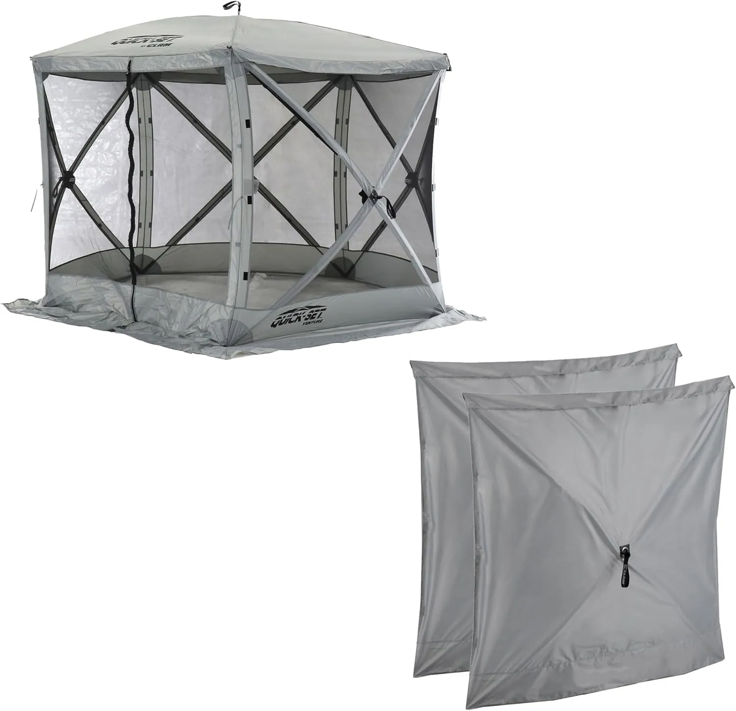 CLAM Quick Set Venture 9 x 9 Ft Portable Outdoor Camping Canopy Shelter, Gray   Clam Quick Set Screen Hub Gray Fabric, Accessory Only (6 Pack)