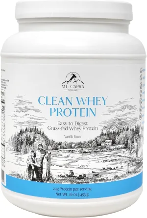 Clean Whey Protein | Grass-Fed Undenatured Goat Whey Protein Powder | 24 g Protein Per Serving, All Natural, Non-GMO, High in Branch Chain Amino Acids | Vanilla Bean | 15 Servings - 16 oz