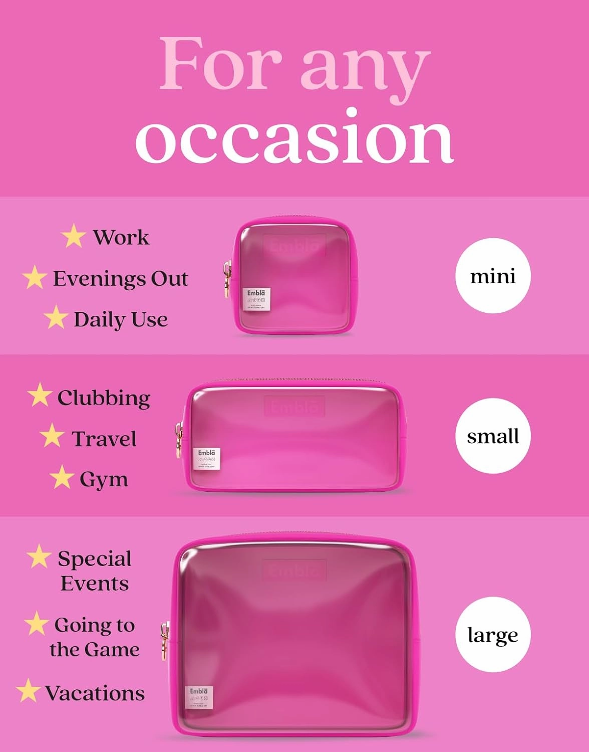 Clear Cosmetic Bags Set of 3, Mini Small Large Makeup Bags For Women Clear Pouch Cosmetics Cases Zipper Cute Pouches Make Up Travel Toiletry Essentials Preppy Purse Organizer Makeup Cases, Fuchsia
