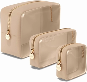 Clear Cosmetic Bags Set of 3, Mini Small Large Makeup Bags For Women Clear Pouch Cosmetics Cases Zipper Cute Pouches Make Up Travel Toiletry Essentials Preppy Purse Organizer Makeup Cases, Sand