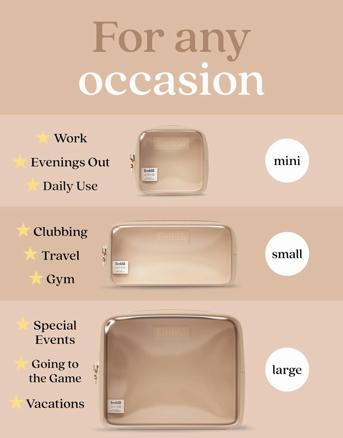 Clear Cosmetic Bags Set of 3, Mini Small Large Makeup Bags For Women Clear Pouch Cosmetics Cases Zipper Cute Pouches Make Up Travel Toiletry Essentials Preppy Purse Organizer Makeup Cases, Sand