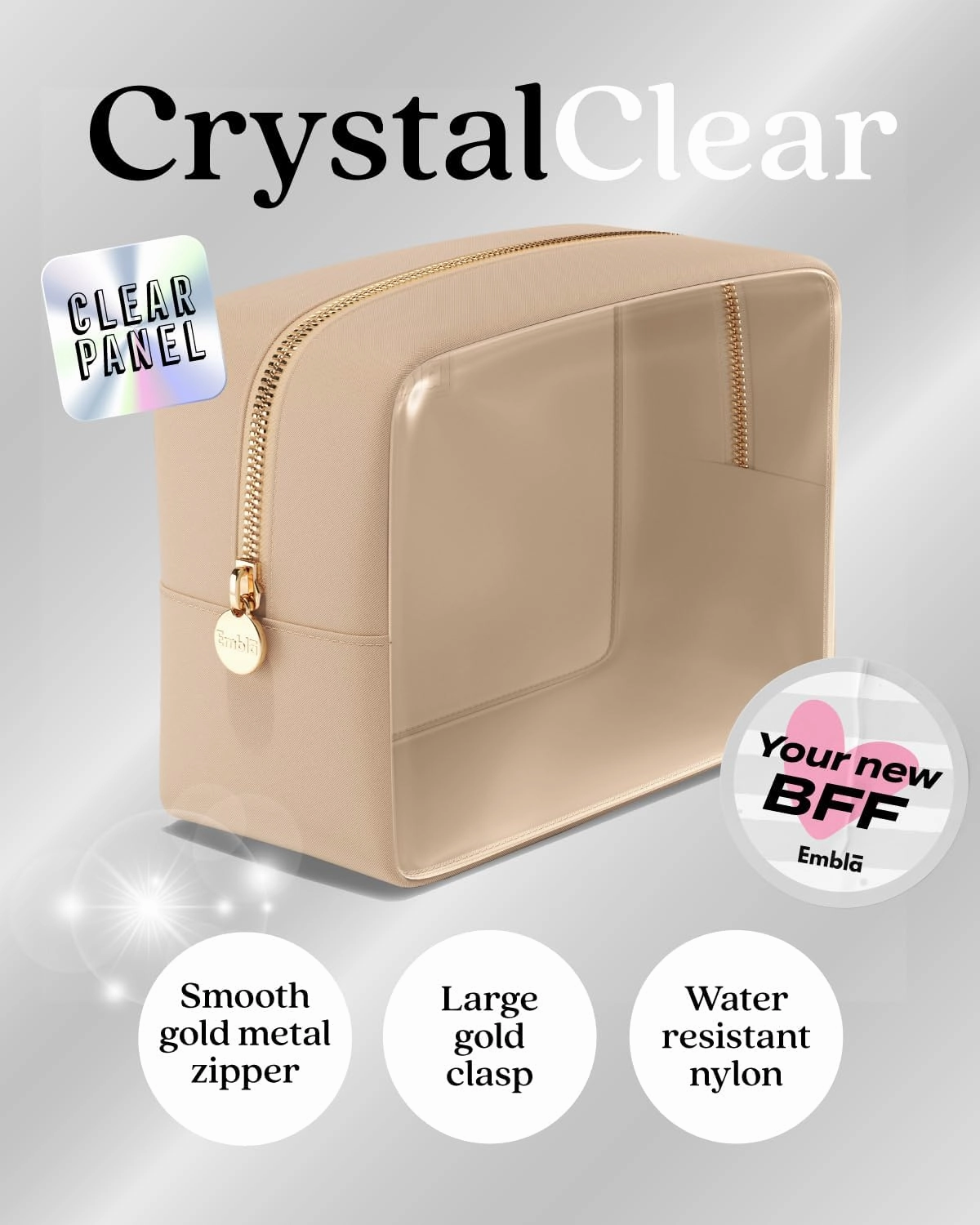 Clear Cosmetic Bags Set of 3, Mini Small Large Makeup Bags For Women Clear Pouch Cosmetics Cases Zipper Cute Pouches Make Up Travel Toiletry Essentials Preppy Purse Organizer Makeup Cases, Sand