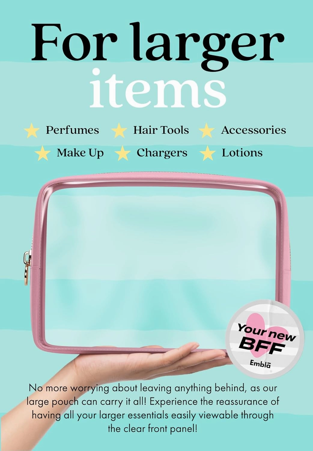 Clear Makeup Bag Zipper Pouch, Transparent Cosmetic Case Organizer, TSA Approved Travel Toiletry Case, Travel Accessories Essentials Makeup Tote for Women, Large Cute Make up Bag for Purse - Flamingo