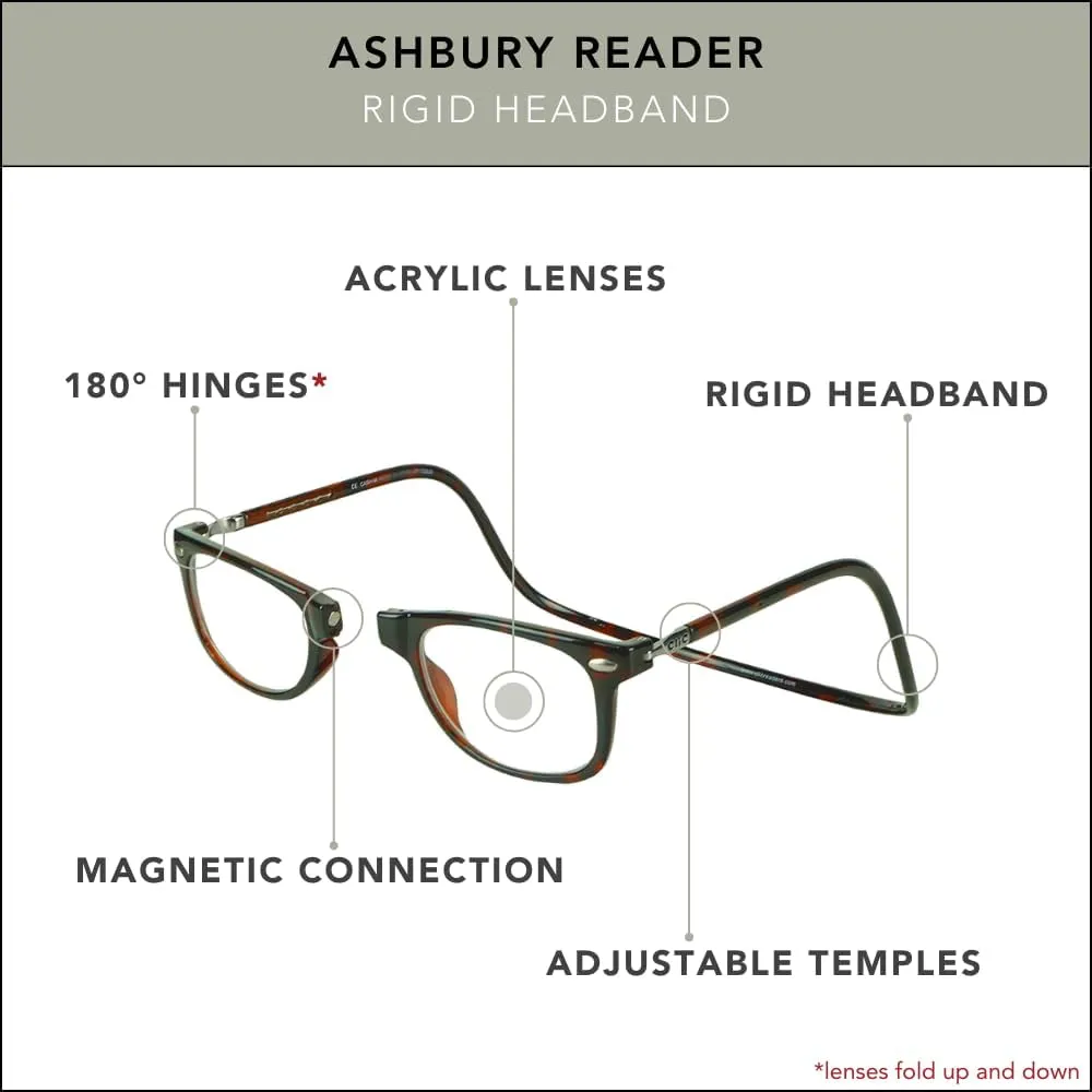 Clic Magnetic Reading Glasses for Men or Women, Computer Readers, Ashbury (M-XL)