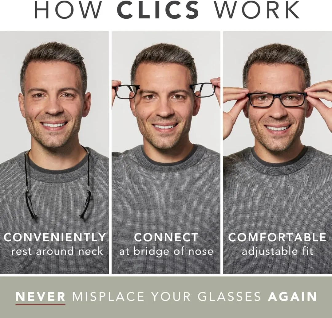 Clic Magnetic Reading Glasses for Men or Women, Computer Readers, Brooklyn (S-M, Dark Matte Grey, 1.25 Magnification)