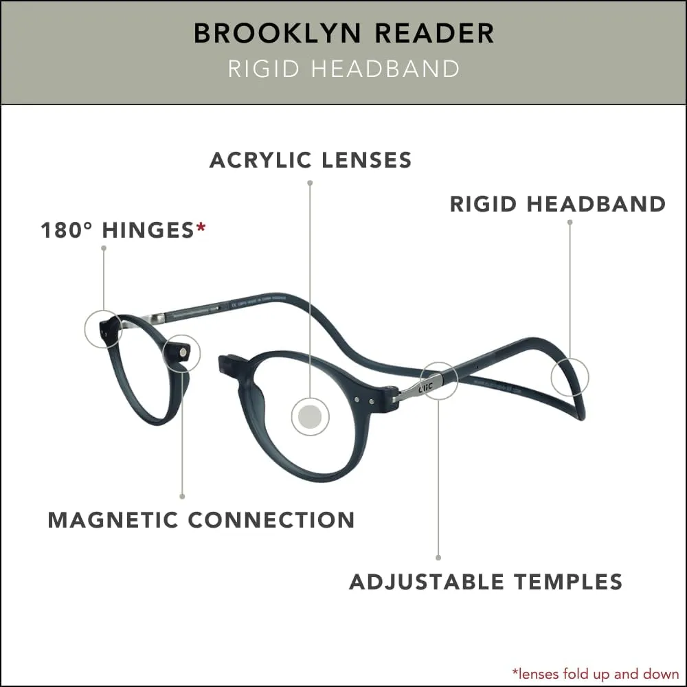 Clic Magnetic Reading Glasses for Men or Women, Computer Readers, Brooklyn (S-M, Dark Matte Grey, 1.25 Magnification)