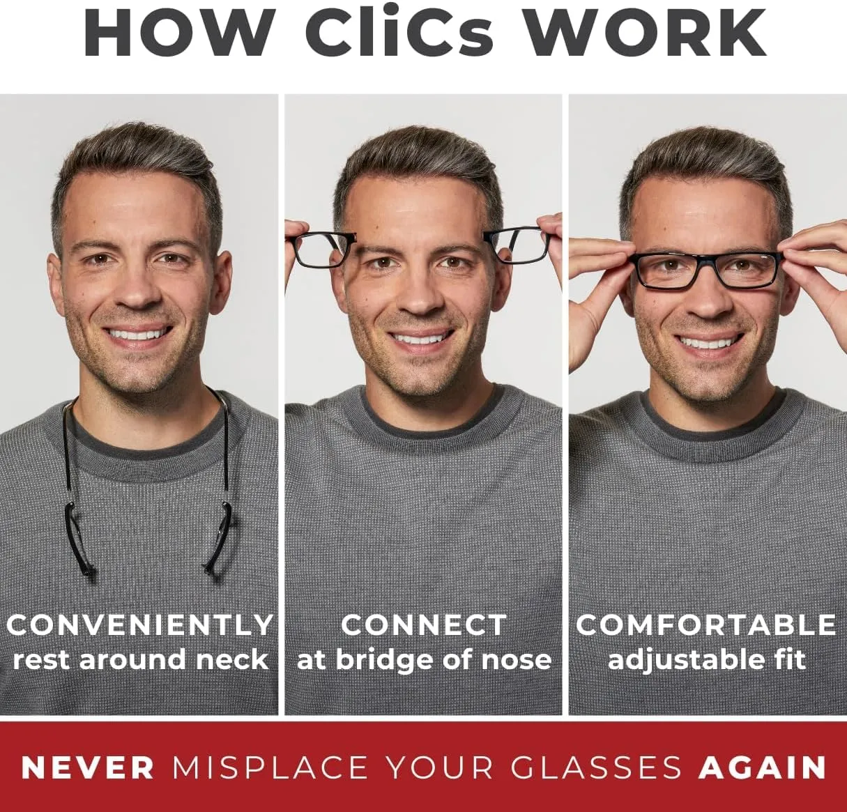 Clic Magnetic Reading Glasses for Men or Women, Soft Foldable Band, Computer Readers, Taku (S-XL)