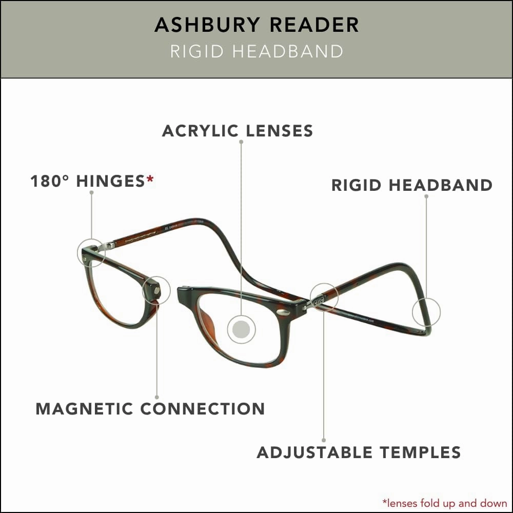 Clic Magnetic Reading Glasses for Men or Women, Computer Readers, Ashbury (M-XL)