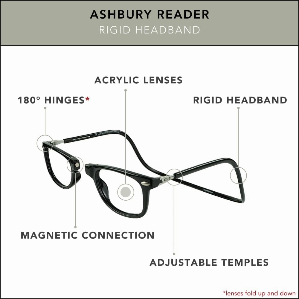 Clic Magnetic Reading Glasses for Men or Women, Computer Readers, Ashbury (M-XL)