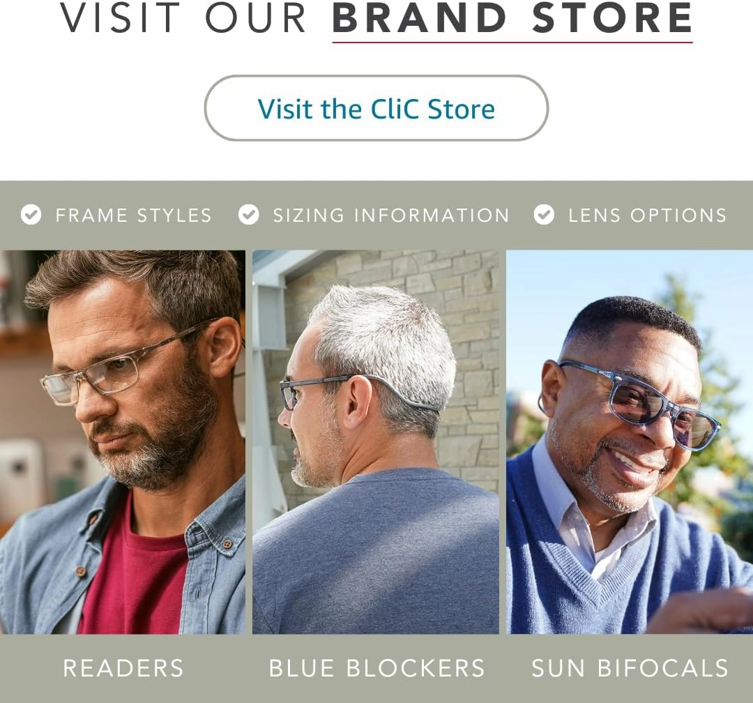 Clic Magnetic Reading Glasses for Men or Women, Computer Readers, Classic (S-M, Smoke, 1.25 Magnification)