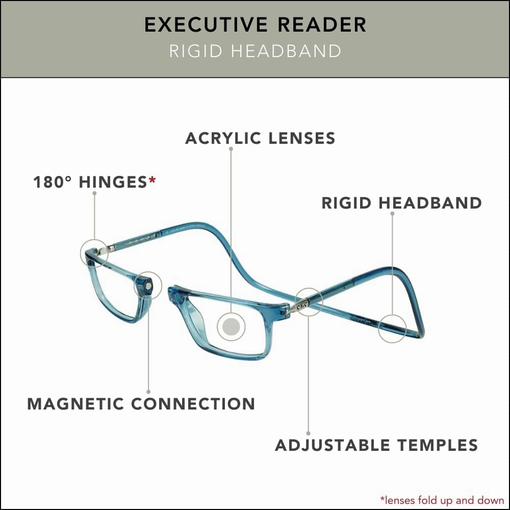 Clic Magnetic Reading Glasses for Men or Women, Computer Readers, Executive (M-XL, Jean Blue, 1.25 Magnification)