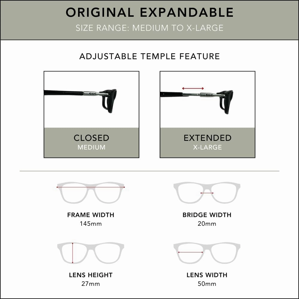 Clic Magnetic Reading Glasses for Men or Women, Computer Readers, Original Expandable (M-XL, Clear, 1.25 Magnification)