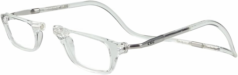 Clic Magnetic Reading Glasses for Men or Women, Computer Readers, Original Expandable (M-XL, Clear, 1.25 Magnification)