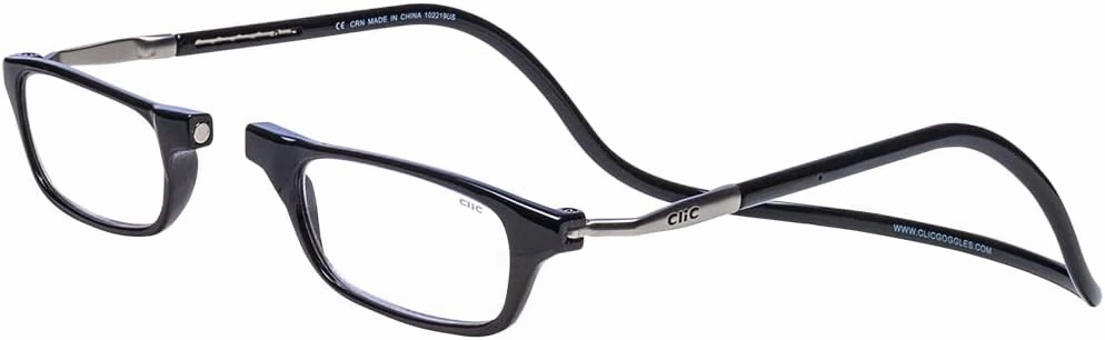 Clic Magnetic Reading Glasses for Men or Women, Computer Readers, Original Long (M-L, Black, 2.00 Magnification)