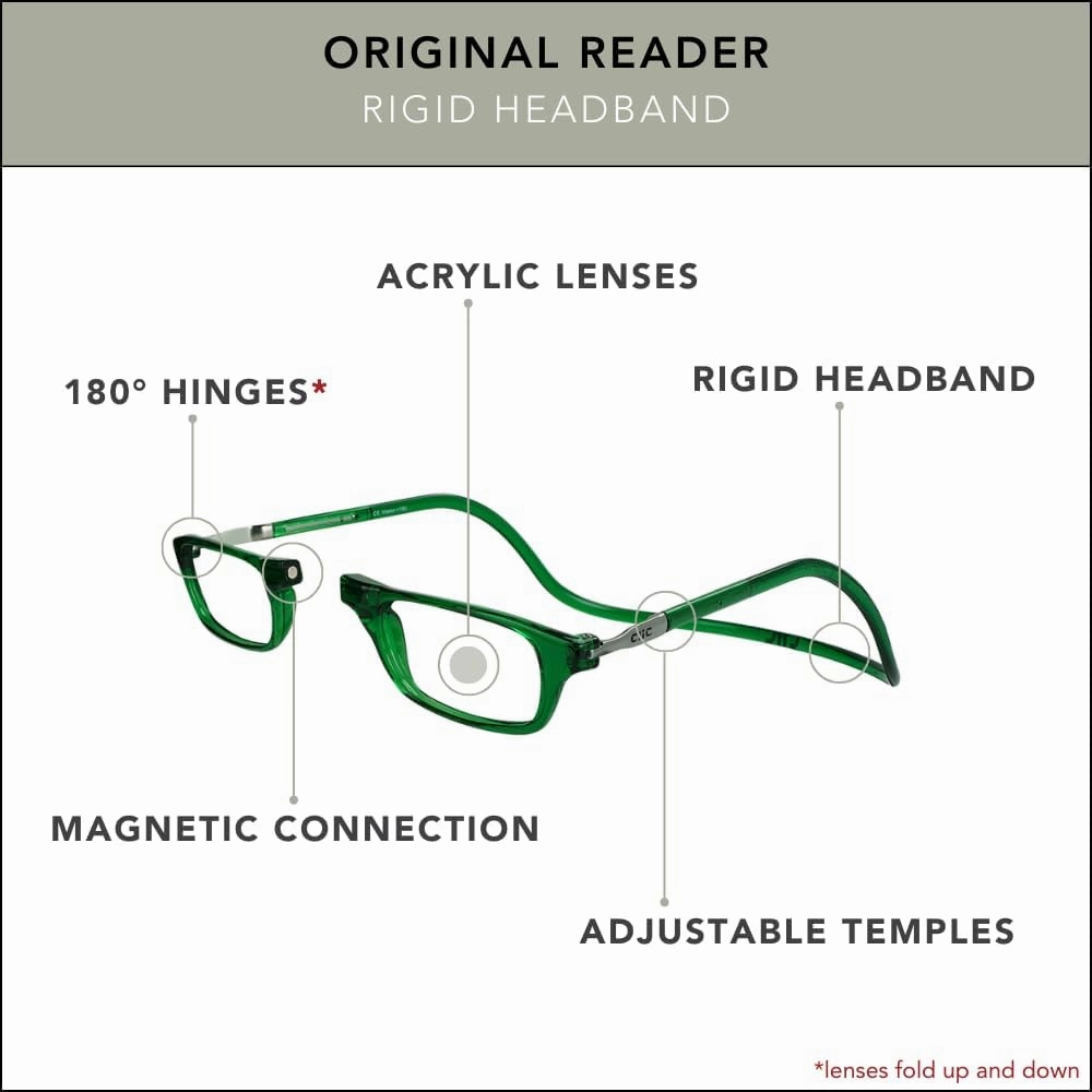 Clic Magnetic Reading Glasses for Men or Women, Computer Readers, Original (Small-Medium Size)