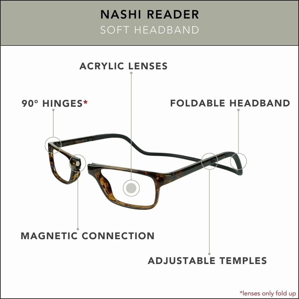 Clic Magnetic Reading Glasses for Men or Women, Soft Foldable Band, Computer Readers, Nashi (S-XL)