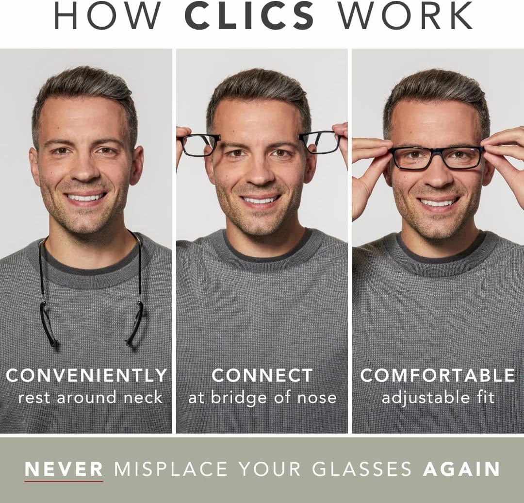 Clic Magnetic Reading Glasses for Men or Women, Soft Foldable Band, Computer Readers, Nashi (S-XL)