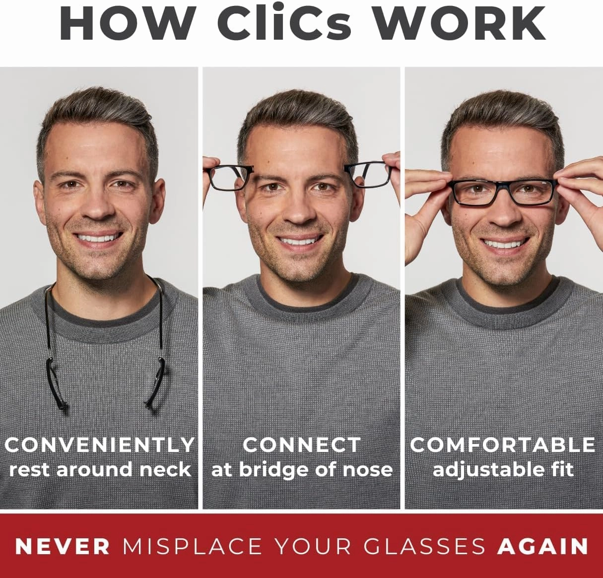 Clic Magnetic Reading Glasses for Men or Women, Soft Foldable Band, Computer Readers, Taku (S-XL)
