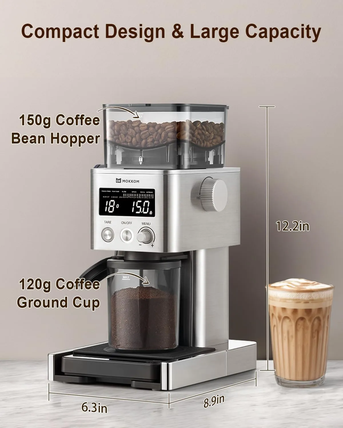 Coffee Grinder with Removable Coffee Scale via Bluetooth Connectivity, Anti-static Conical Burr Coffee Bean Grinder, 31 Precise Settings for French Press/Cold Brew/Pour Over/Drip/Espresso