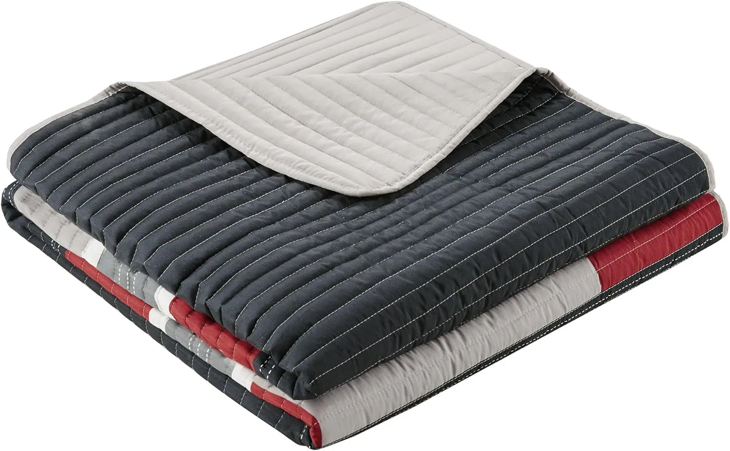 Comfort Spaces Quilt Set Trendy Casual Fun, Vibrant Color Design, Hypoallergenic All Season, Lightweight Coverlet Bedspread Cozy Kids Bedding & Sham Twin/Twin XL Pierre Black/Red Stripe 2 Piece